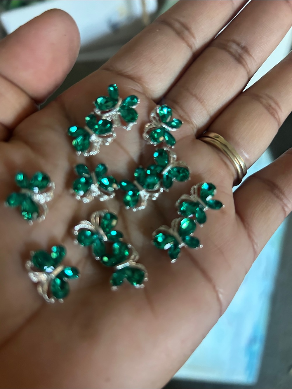 Charms nail art Emerald Green Crystal Butterfly